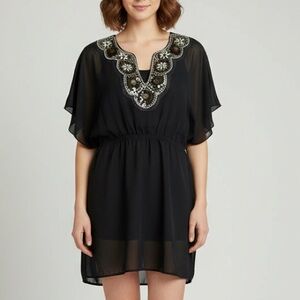 Trixxi Juniors 9 Embellished Beaded & Sequin Chiffon Tunic Dress – Dark Gray